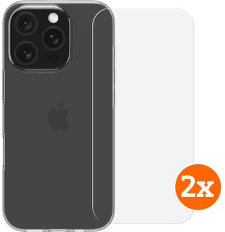 BlueBuilt Back Cover iPhone 16 Pro Transparant + Screenprotector Glas Duo Pack