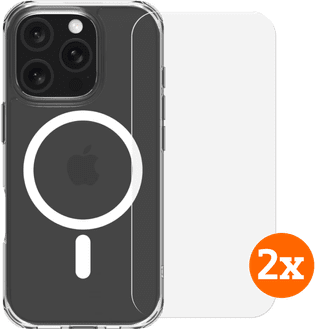 BlueBuilt Protective Back Cover with MagSafe iPhone 16 Pro + Screen Protector Glass Duo Pack