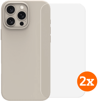 BlueBuilt Back Cover iPhone 16 Pro Max Beige + Screenprotector Glas Duo Pack