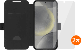 BlueBuilt Galaxy S25 Plus Book Case Black + Screen Protector Glass Duo Pack