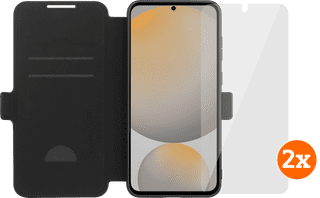 BlueBuilt Samsung Galaxy S25 FE Book Case Black + Screen Protector Glass Duo Pack