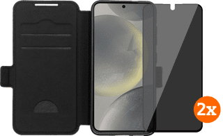 BlueBuilt Samsung Galaxy S25 Book Case Zwart + Privacy Filter Screenprotector Duo Pack