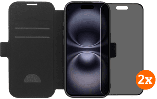 BlueBuilt Apple iPhone 17 Book Case Leather Black + Privacy Filter Screen Protector Duo Pack