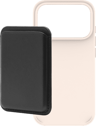 BlueBuilt MagSafe Hoesje iPhone 18 Pro Beige + Kaarthouder Leer Zwart