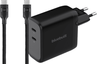 BlueBuilt 100W GaN Oplader met 2 Usb C Poorten Zwart + BlueBuilt Usb C Kabel 240W 2m Nylon