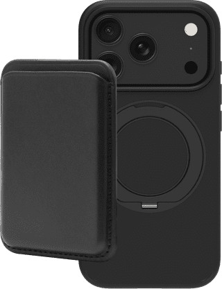 BlueBuilt MagSafe Hoesje en Standaard iPhone 18 Pro Zwart + Kaarthouder Leer Zwart