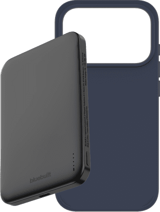 BlueBuilt MagSafe Hoesje iPhone 18 Pro Blauw + Powerbank 5.000 mAh Grijs