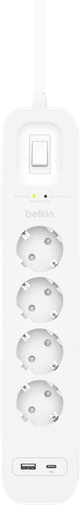 Belkin Surge Protection 4 Outlet 2m USB-C white front