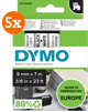 DYMO D1 9mm x 7m Zwart Wit Labels 5-pack Main Image